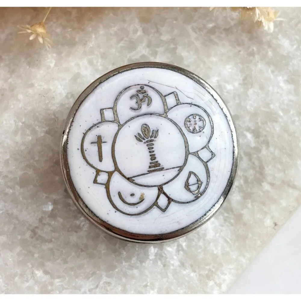 Unity White Enamel Vintage Tiny Silver Toned Catchall Container | Jewelry Box